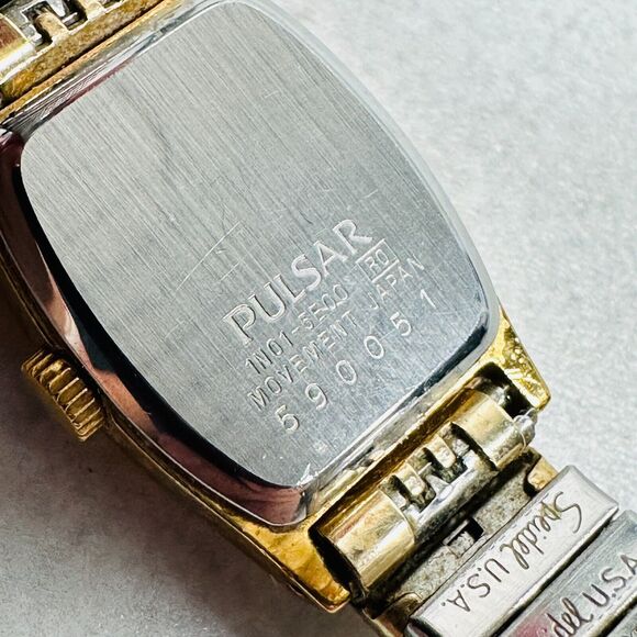 VTG Pulsar Watch Womens 17mm Gold Tone Quartz 1N01-5E00 New Battery Stretchy - Picture 9 of 12